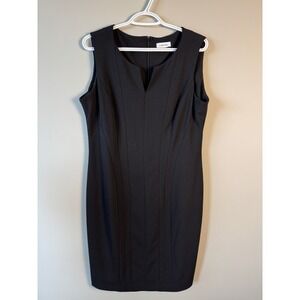 Calvin Klein Sleeveless V-Notch Neck Shift Dress Black 14 Cocktail Evening Chic